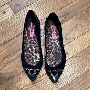 Betsey Johnson Black Flats with Silver Heart Accents